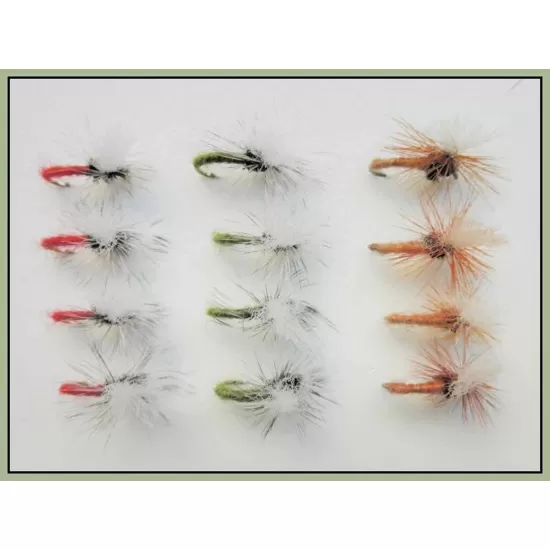 12 klinkhammer Dry Flies - Beige, Red and Olive