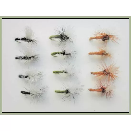 12 klinkhammer Dry Flies - Beige, Black and Olive