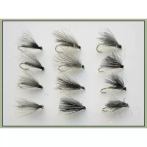 12 Mixed CDC F  Flies - olive, black and hares ear