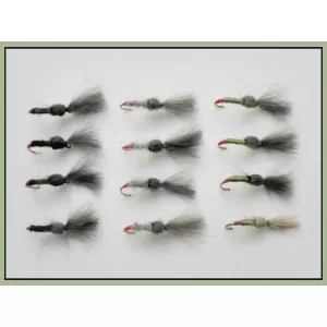 12 Shuttlecock Flies - Olive, Black & Hares ear