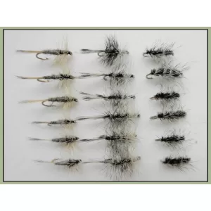 18 Barbless Dry Flies, Griffiths, Duster, Grizzly