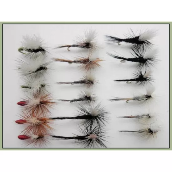 18 Parachute Dry Flies, mixed colours