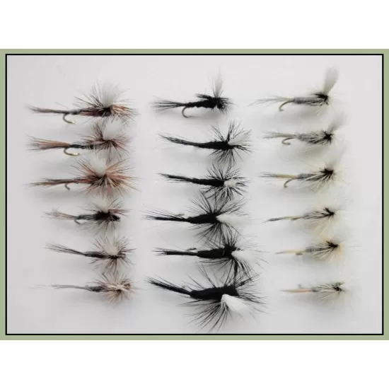 18 Barbless Parachute Dry Flies - Duster, Adams & Gnat