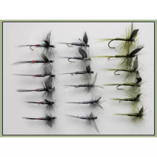 18 Dry Flies, Blue,Iron and Olive Dun