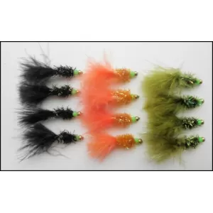 12 Hothead Fritz Goldhead Lures, (lime) Double Bead - black, orange, olive