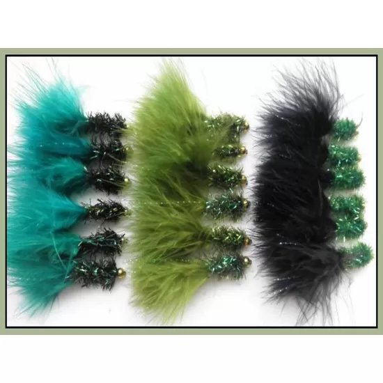 18 Goldhead Fritz Lures, Black and Greens