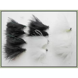 Cats Whiskers Trout Flies - 12 Pack Booby Pattern, Black & White, Size 10 - Troutflies UK