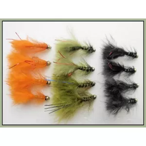 12 Goldhead Flash Damsels. Orange, Black & Olive