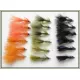 18 Mini Goldhead Flash Damsels, Orange, Black and Olive