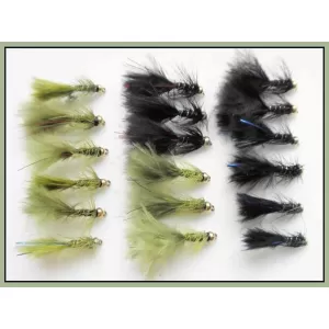 18 Mini Goldhead Flash Damsels, Black and Olive