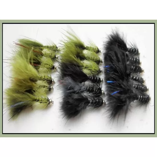 18 Goldhead Flash Damsels - Olive & Black