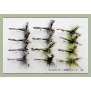 12 Barbless Grey and Olive Wulff