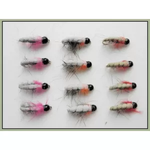 12 Tungsten Bead Czech Nymph - Pink, Red, Orange