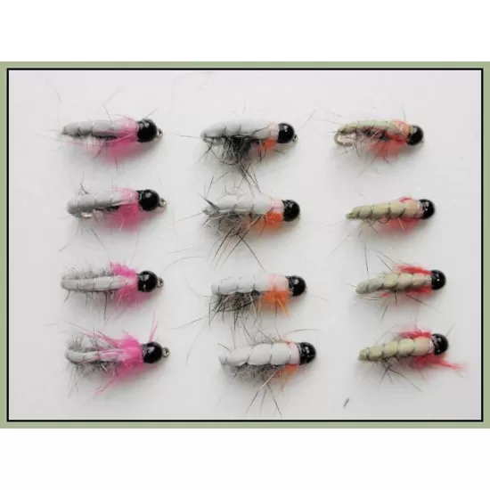 12 Tungsten Bead Czech Nymph - Pink, Red, Orange