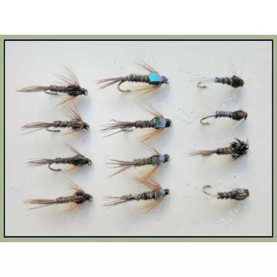 12 Pheasant Tail, Pearly,Natural & Flash Head