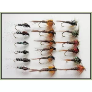 18 Nymph Flies - Cruncher and Pheasant Tails (Orange & Pearly)
