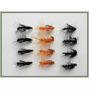 12 Barbless Snatchers - Black & Red, Orange & Black & Green
