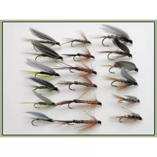 18 Wet Flies - Hares Ear ,Pheasant Tail, Medium Olive
