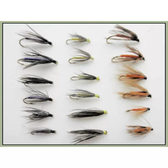 18 Wet Flies - Snipe & Purple ,Part & Orange, Yellow & Dove
