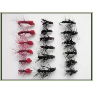 18 Barbless Snatchers, Claret, Black/Green, Black/Red
