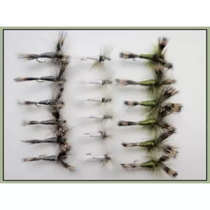 18 Barbless Wulff flies -Olive, White and Grey