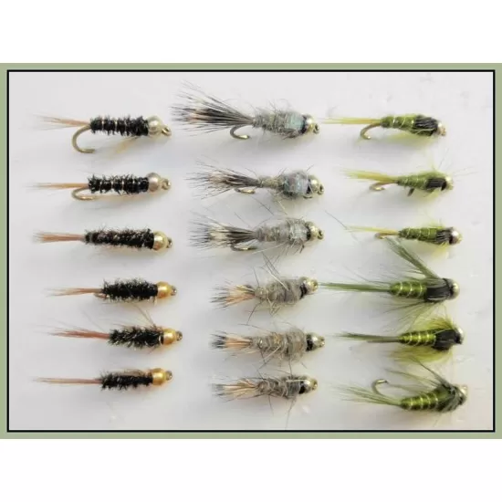 18 Goldhead Nymphs, Diawl Bach,Olives,Hares Ear