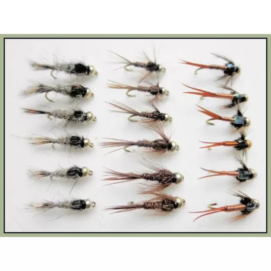 18 Barbless Goldhead Nymph  Flies -  Hares Ear, Copper John,Pheas Tail