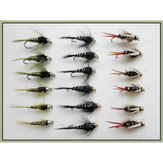18 Barbless Goldhead Nymph  Flies - Prince,Olives,Black and Silver