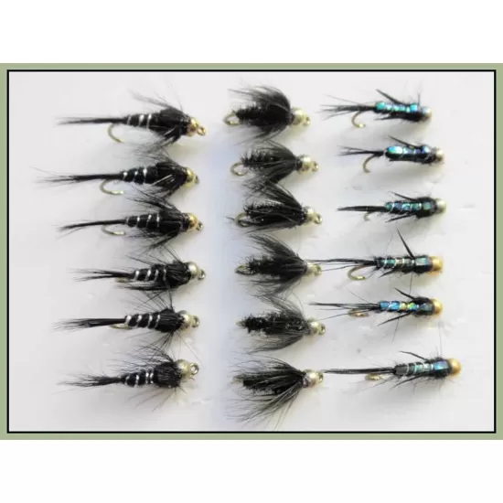  18 Barbless Goldhead Nymphs - Blacks 
