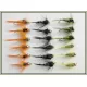 18 Goldhead Silver Ribbed Nymphs - Olive, Orange, Black