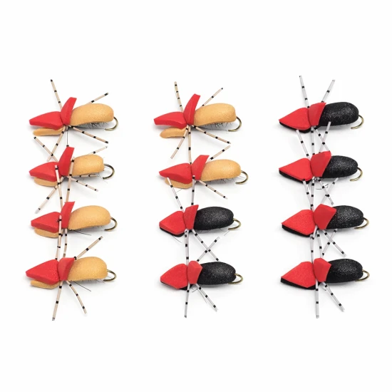12 Barbless Dry Flies - Hi Viz Beetles - Black and Tan