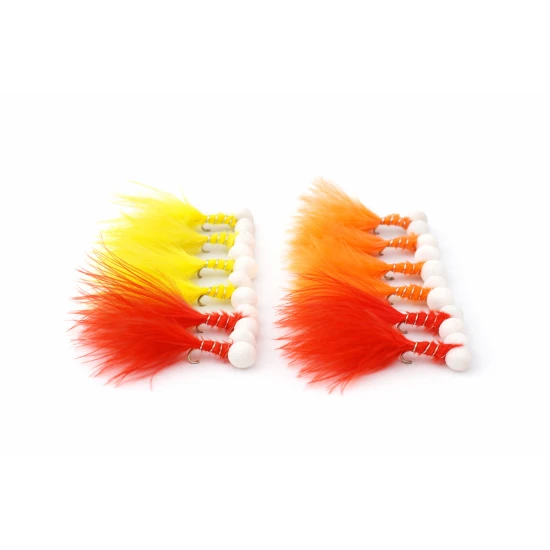 12 Barbless Booby Trout Flies Orange,Red and Yellow