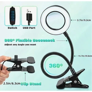 LED Magnifying Lamp With Clamp, 10X Magnifier