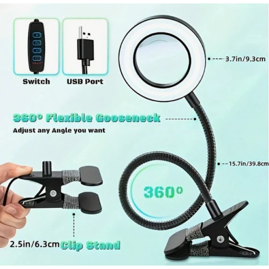 LED Magnifying Lamp With Clamp, 10X Magnifier