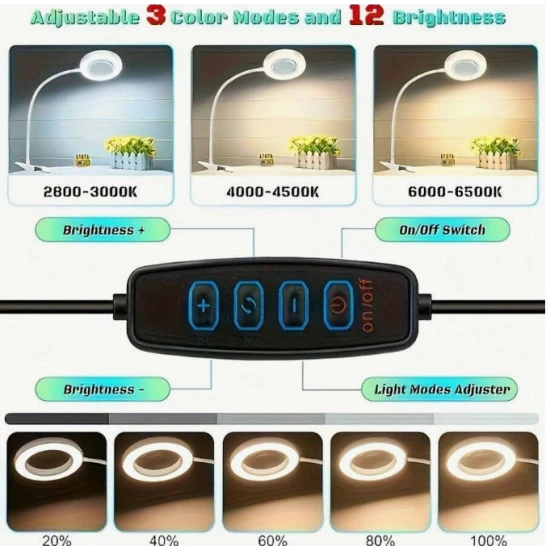 LED Magnifying Lamp With Clamp, 10X Magnifier