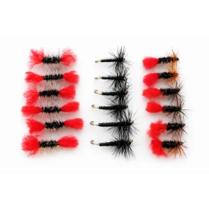 18 Dry Flies, Grayling or Trout - Black spider, Bradshaws, Red Tag