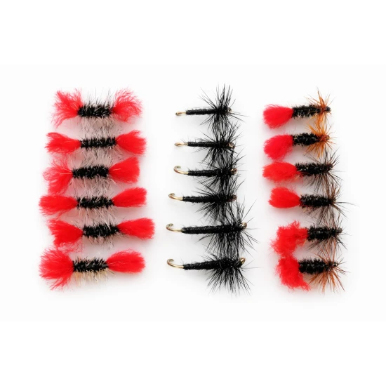 18 Dry Flies, Grayling or Trout - Black spider, Bradshaws, Red Tag
