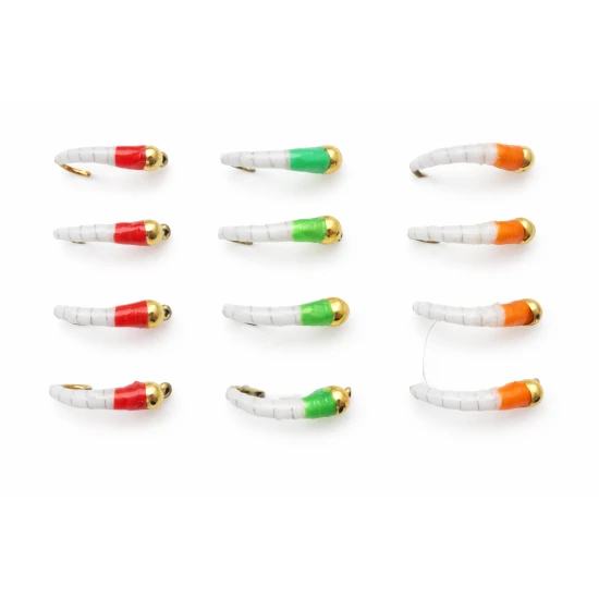 12 Barbless Goldhead Okey Dokey - Three Colours, White Bodies