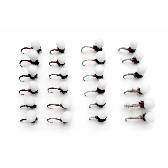 24 Barbless Suspender Buzzers - Black, White, Olive and Hares Ear