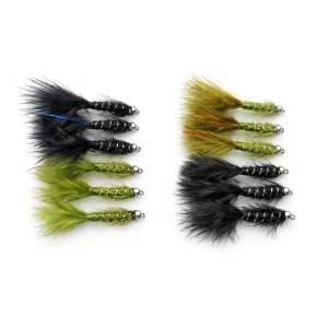 12 Barbless Goldhead Flash Damsels - Olive & Black