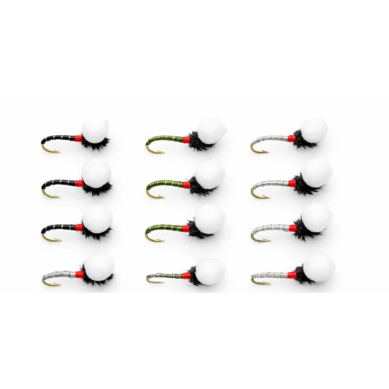 12 Barbless Suspender Buzzer - Black, Olive, White and Hares Ear