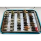 96 BOXED BARBLESS FLIES - Wets, Dries, Nymphs, Buzzers, Goldheads - IN BLUE RIM BOX