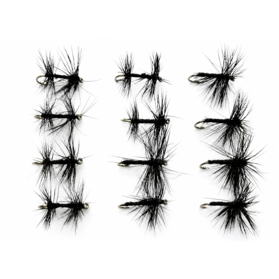 12 Dry Flies - Black Spider and Knotted Midge