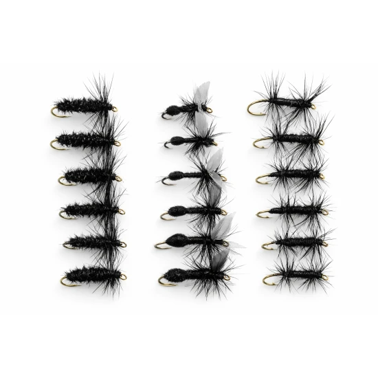 18 Dry Flies  - Ant, Black & Peacock and Knotted