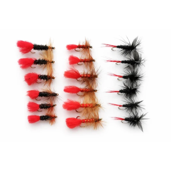 18 Dry Flies - Red Tag, Soldier Palmer, Black Red Tail
