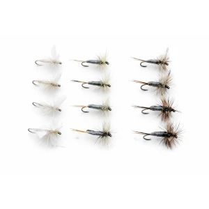 12 BARBLESS Dry Flies - Grey Duster, Adams and Moth