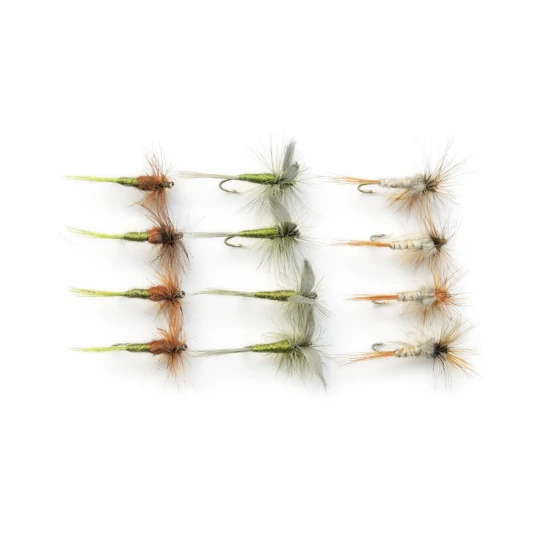 12 Barbless Dry Flies - Hatching Olive, Olive Dun & Kites Imperial