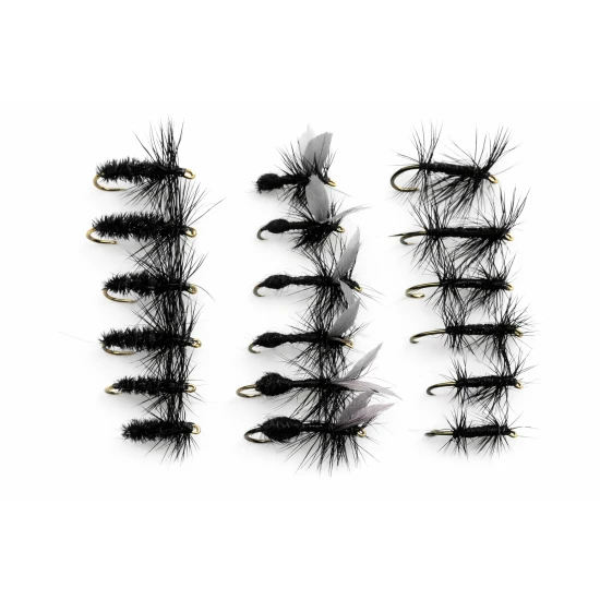 18 Barbless Dry Flies  - Ant, Black & Peacock and Knotted