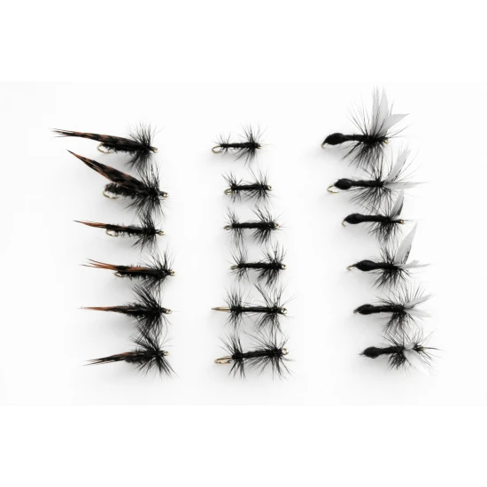 18 Barbless Dry Flies  - Alder, Ant and Knotted Midge