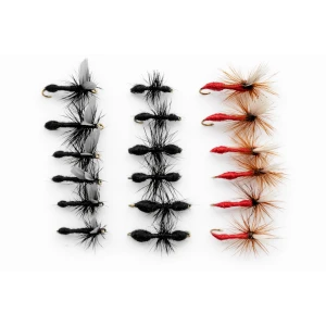 18 Barbless Ants Dry Flies - Traditional, Winged, Red Para Ant